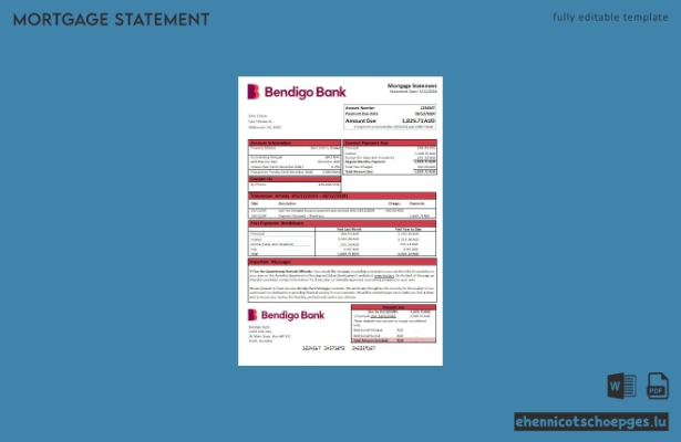 Beispiel eines Hypothekenkontoauszugs der Bendigo Bank in Australien (Vorschau)